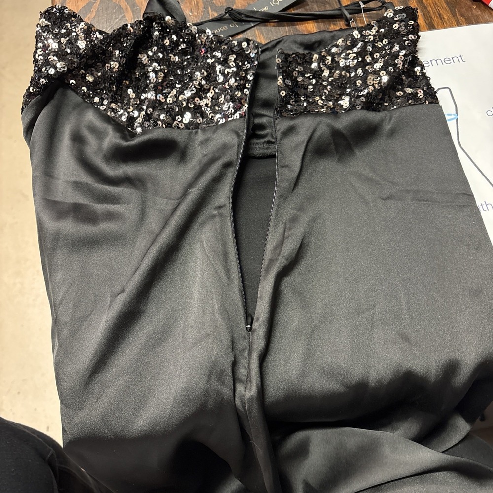 New House of Harlow 1960 Black‎ Satin With Sequins Spagetti Straps Dress Size M - Picture 13 of 16
